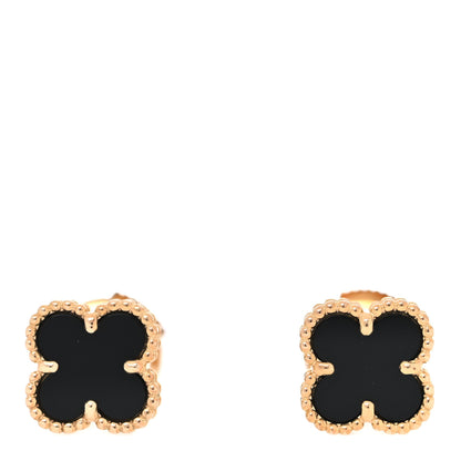 Van Cleef & Arpels 18K Yellow Gold Black Onyx Sweet Alhambra Earrings 1 of 7