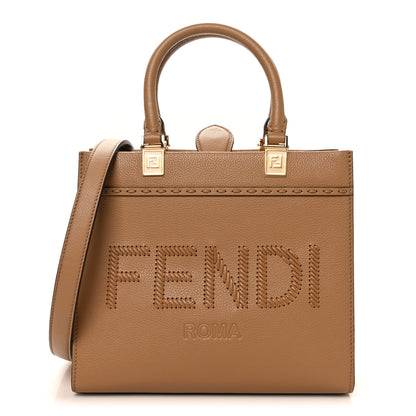 Fendi Vitello Santa Barbara Woven Logo Small Fendi Sunshine Shopper Tote Cappucino 1 of 9