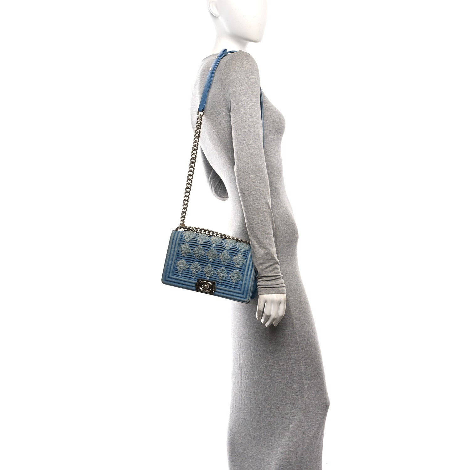 Chanel Denim Pleated Medium Boy Flap Light Blue 2 of 11