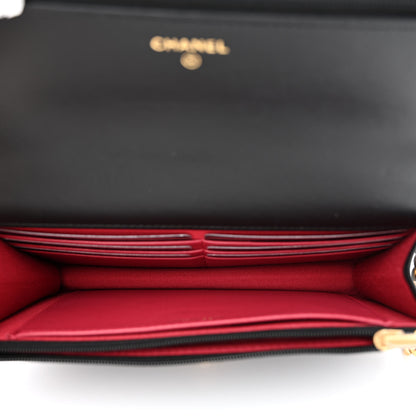 Chanel Lambskin Quilted Sweet Camellia Wallet on Chain WOC Black 5 of 11