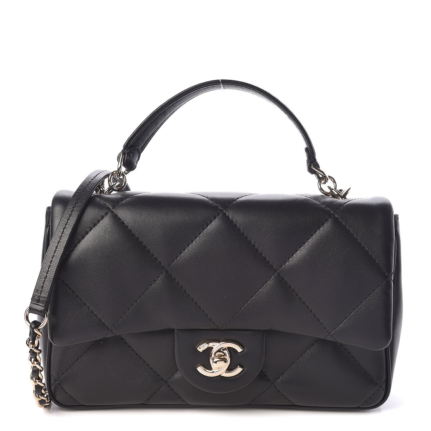 Lambskin Quilted Small Easy Carry Flap Black