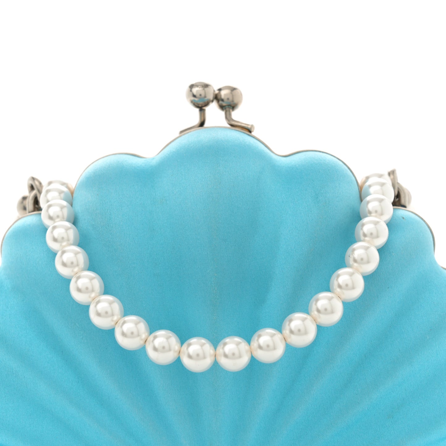 Satin Pearl Shell Clutch Bag Turquoise