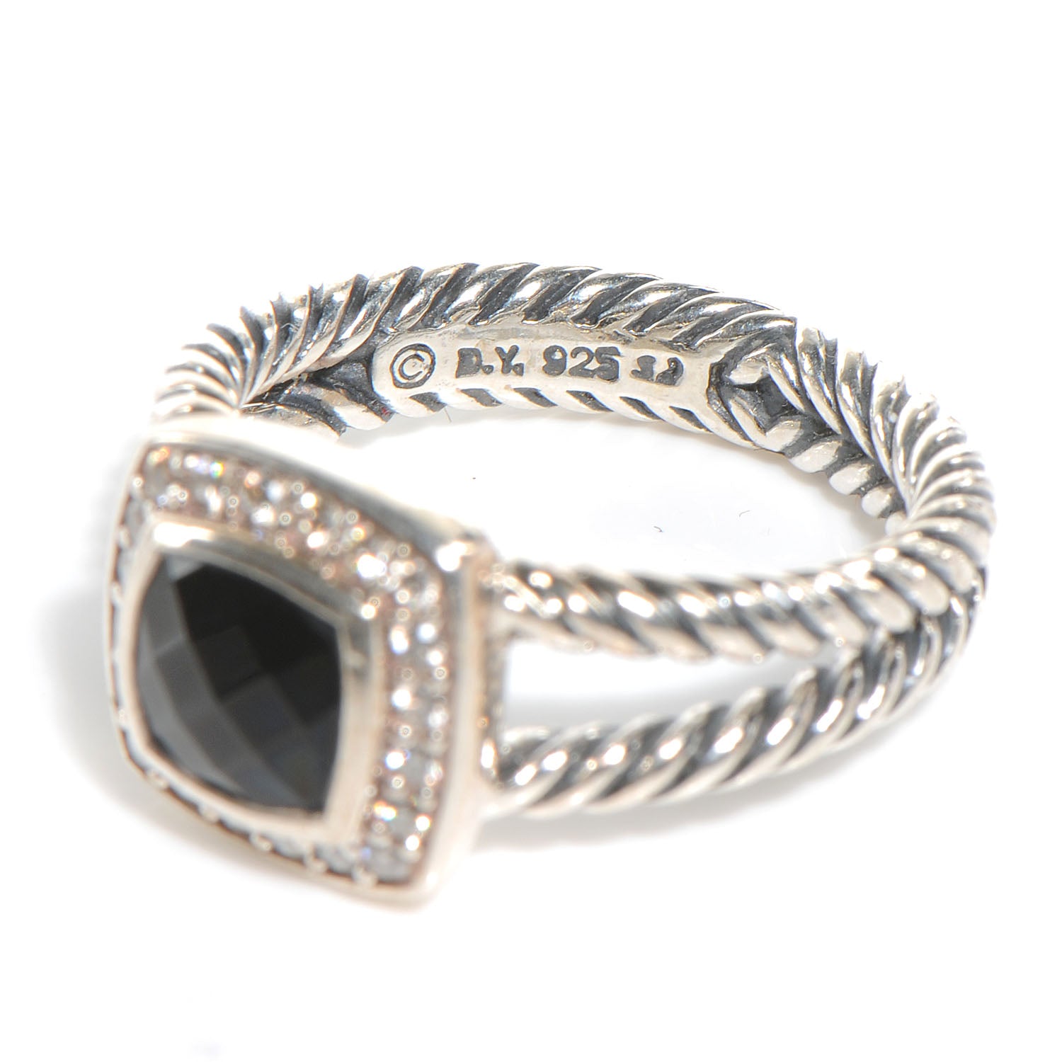 David Yurman Sterling Silver Diamond Black Onyx 7mm Petite Albion Ring 54 7 3 of 5