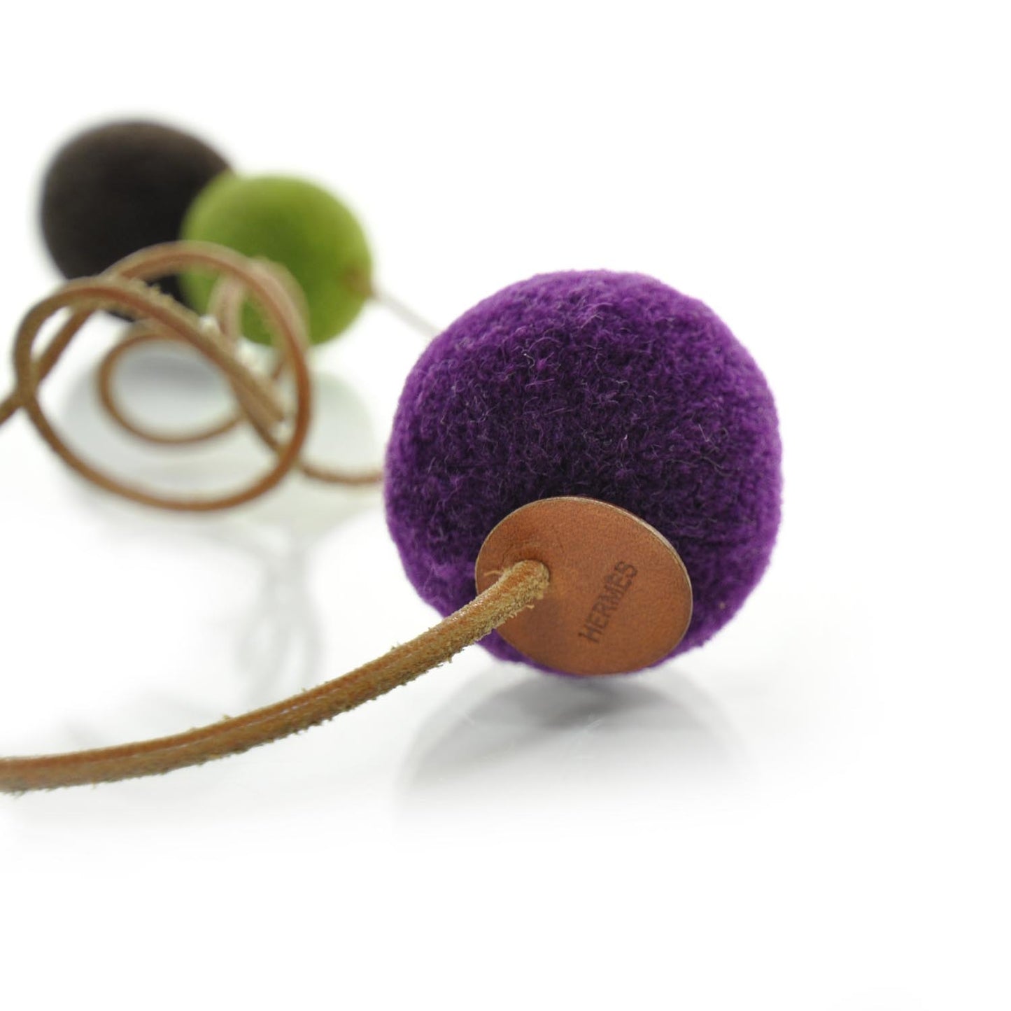 Wool Laine Et Cuir Pom Poms Bag Charm