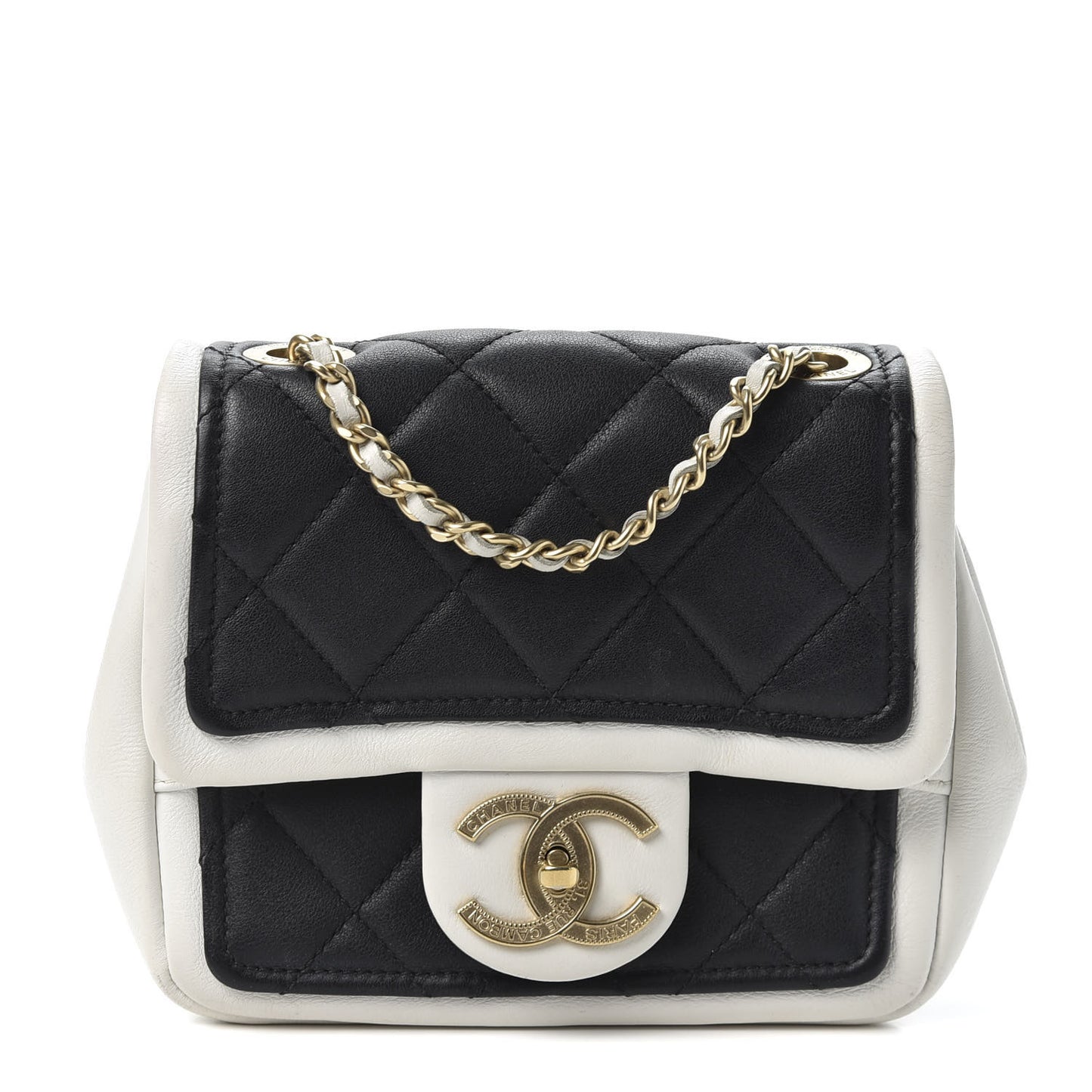 Lambskin Quilted Graphic Mini Flap Bag Black White