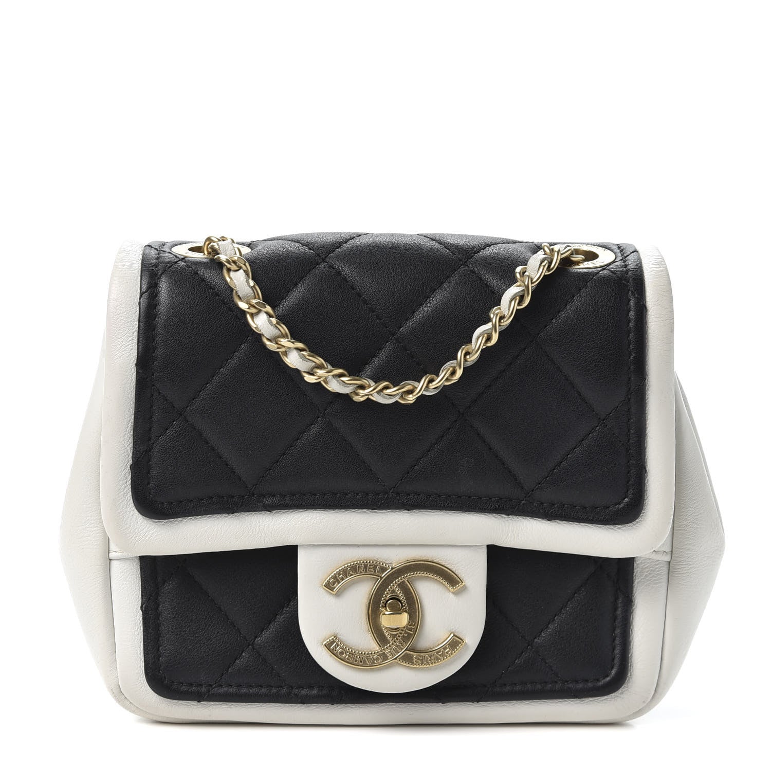 Chanel Lambskin Quilted Graphic Mini Flap Bag Black White 1 of 9