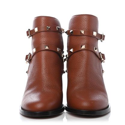 Valentino Garavani Pebbled Calfskin Rockstud Double Buckle 70mm Block Heel Ankle Boots 36.5 Bright Cognac 2 of 4