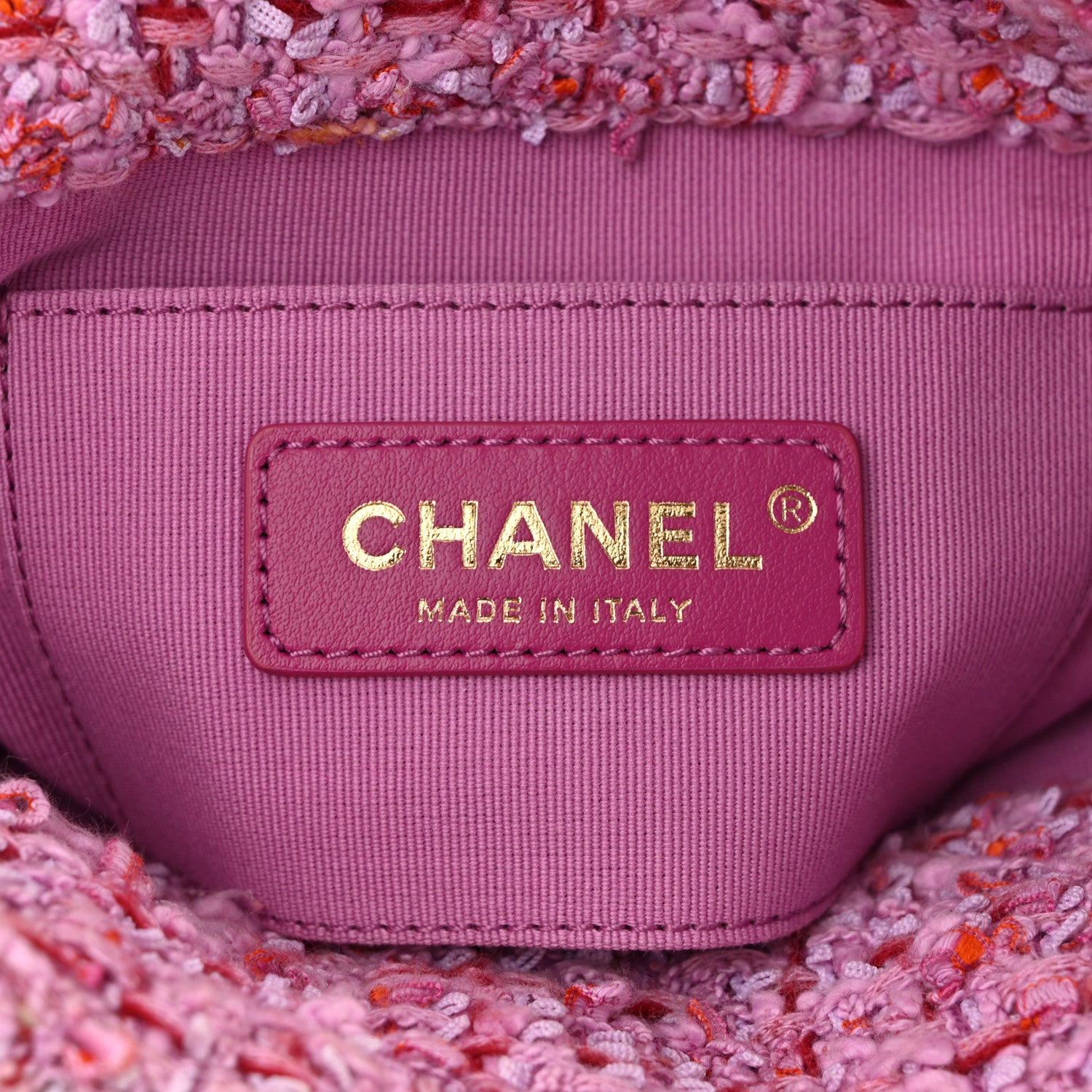Chanel Tweed Enamel Quilted Pending CC Bucket Drawstring Bag Light Purple Pink Red 6 of 12