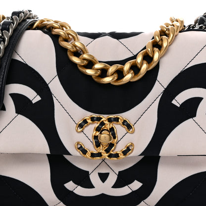Chanel Fabric Printed Large Chanel 19 Flap Black Ecru 8 of 10