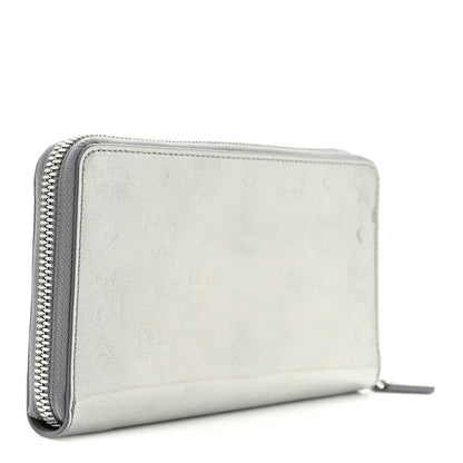 MCM Metallic Monogram Patent Large Zip Around Wallet Silver 3 of 7