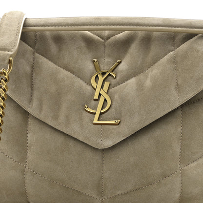 Saint Laurent Suede Calfskin Quilted Small Loulou Puffer Monogram Chain Satchel Matte Gold 8 of 10