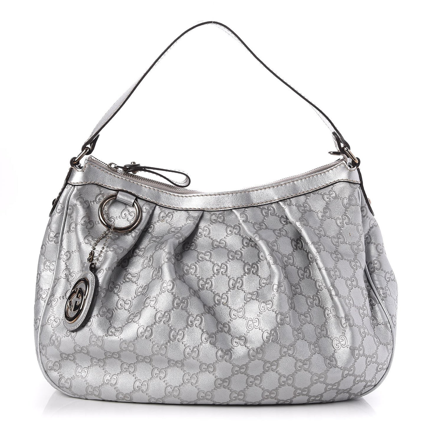Metallic Guccissima Medium Sukey Hobo Silver