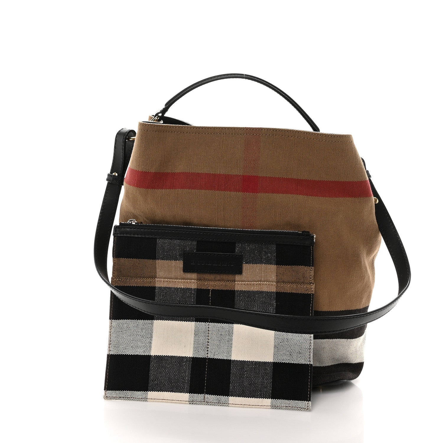 Burberry Canvas Mega Check Medium Ashby Hobo Black 3 of 11