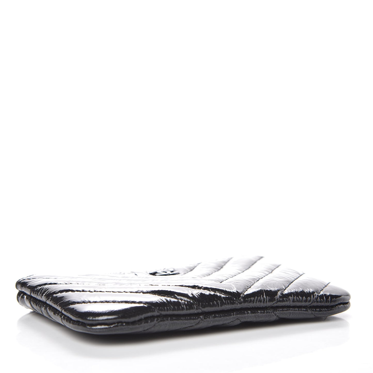 Patent Metallic Crumpled Calfskin Chevron Quilted Cosmetic Case So Black