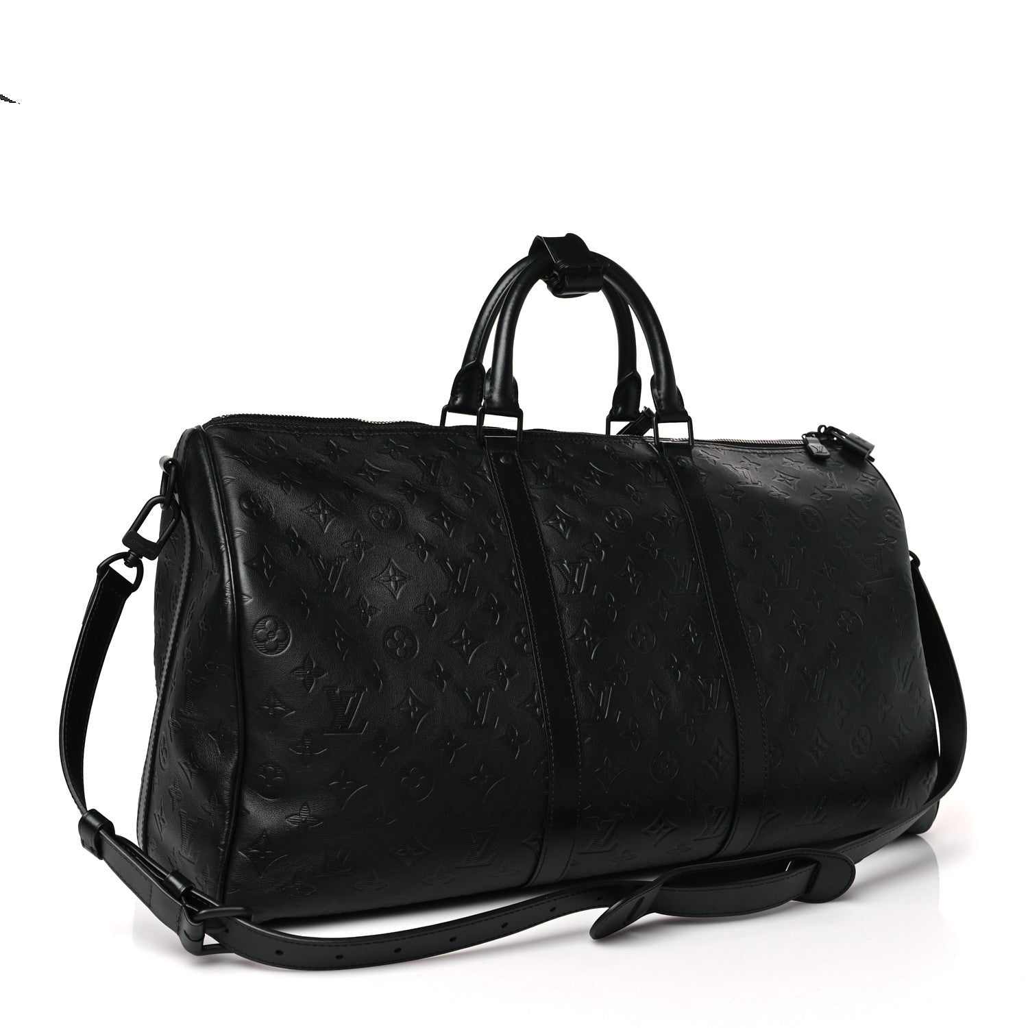 Louis Vuitton Calfskin Shadow Monogram Keepall Bandouliere 50 Black 2 of 7