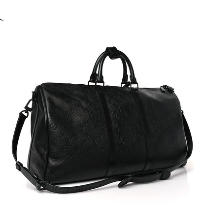 Louis Vuitton Calfskin Shadow Monogram Keepall Bandouliere 50 Black 2 of 7