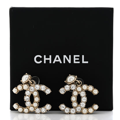 Chanel Crystal Pearl Dazzling Domino CC Drop Earrings Gold 6 of 6