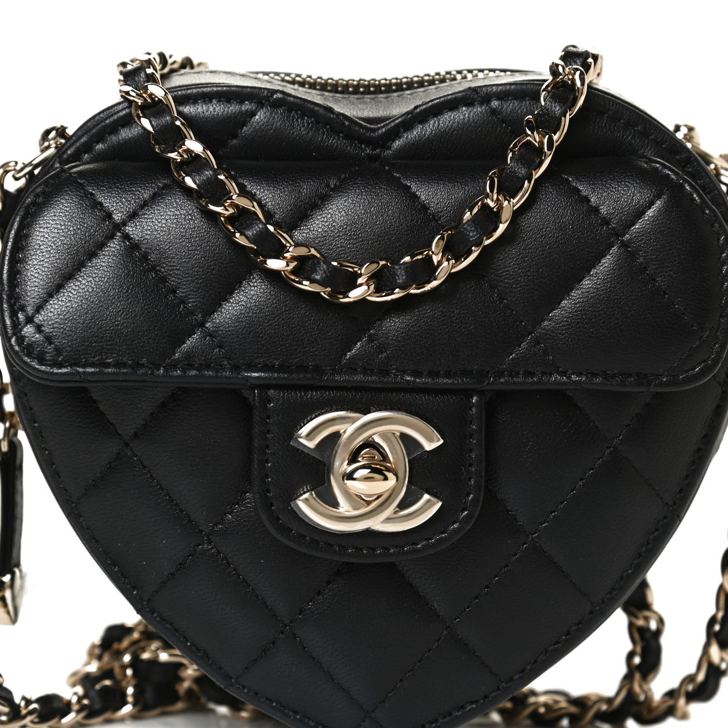 Lambskin Quilted CC In Love Heart Clutch With Chain Black