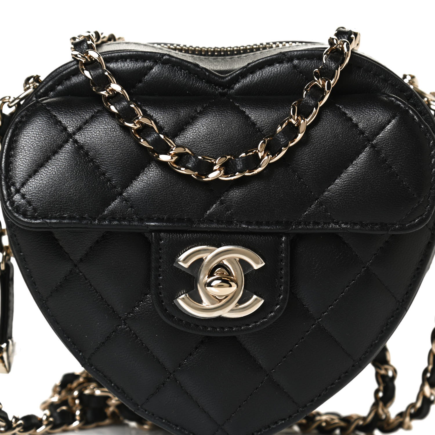 Chanel Lambskin Quilted CC In Love Heart Clutch With Chain Black 8 of 11