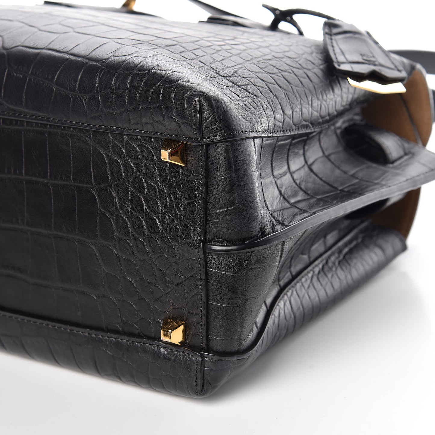 Calfskin Crocodile Embossed Medium Milla Tote Black