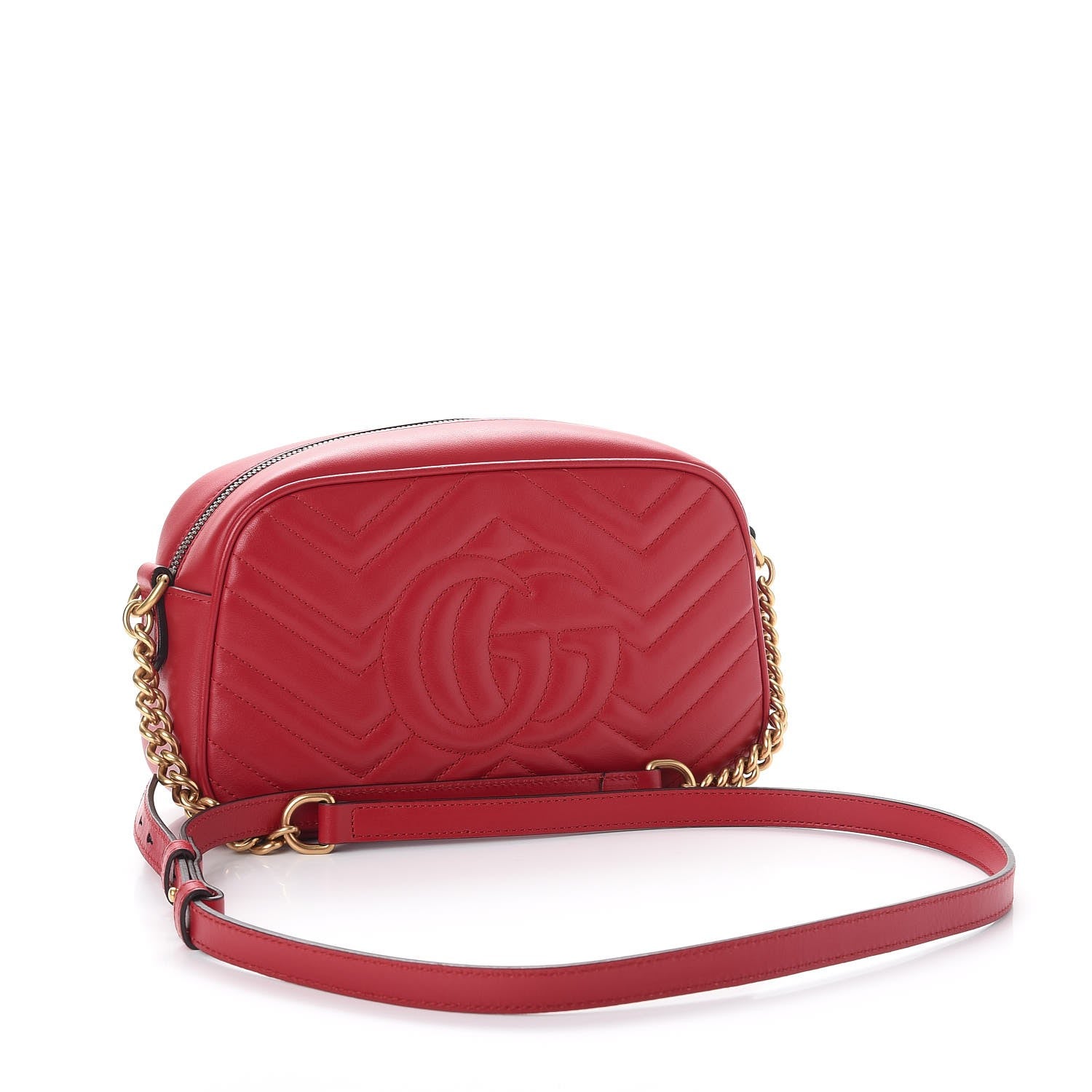Gucci Calfskin Matelasse Small GG Marmont Chain Shoulder Bag Hibiscus Red 3 of 7