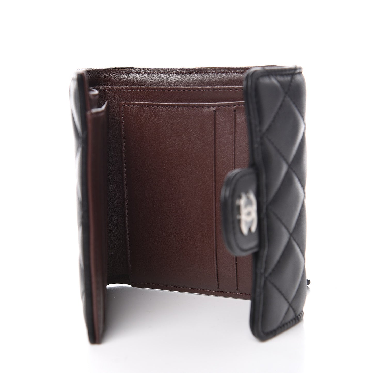Lambskin Quilted Compact Flap Wallet Black