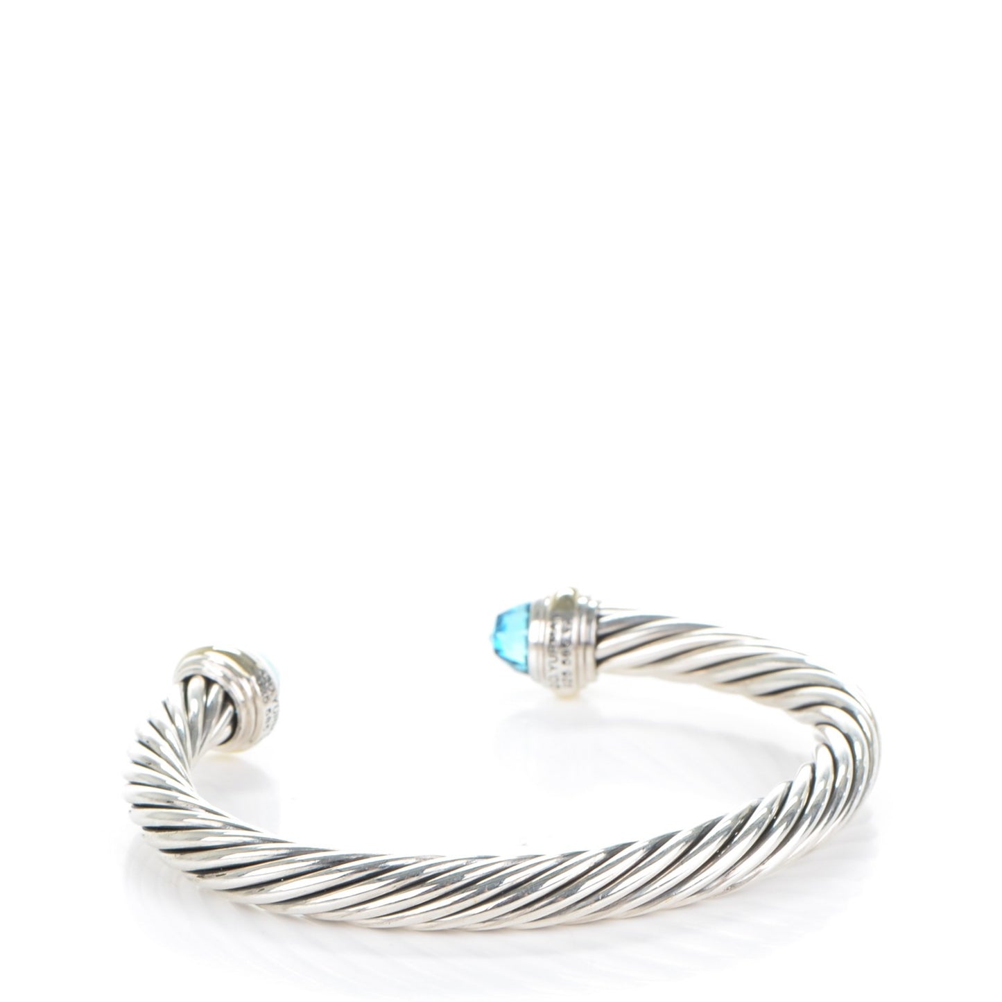 Sterling Silver 14K Yellow Gold Blue Topaz 7mm Cable Classics Bracelet