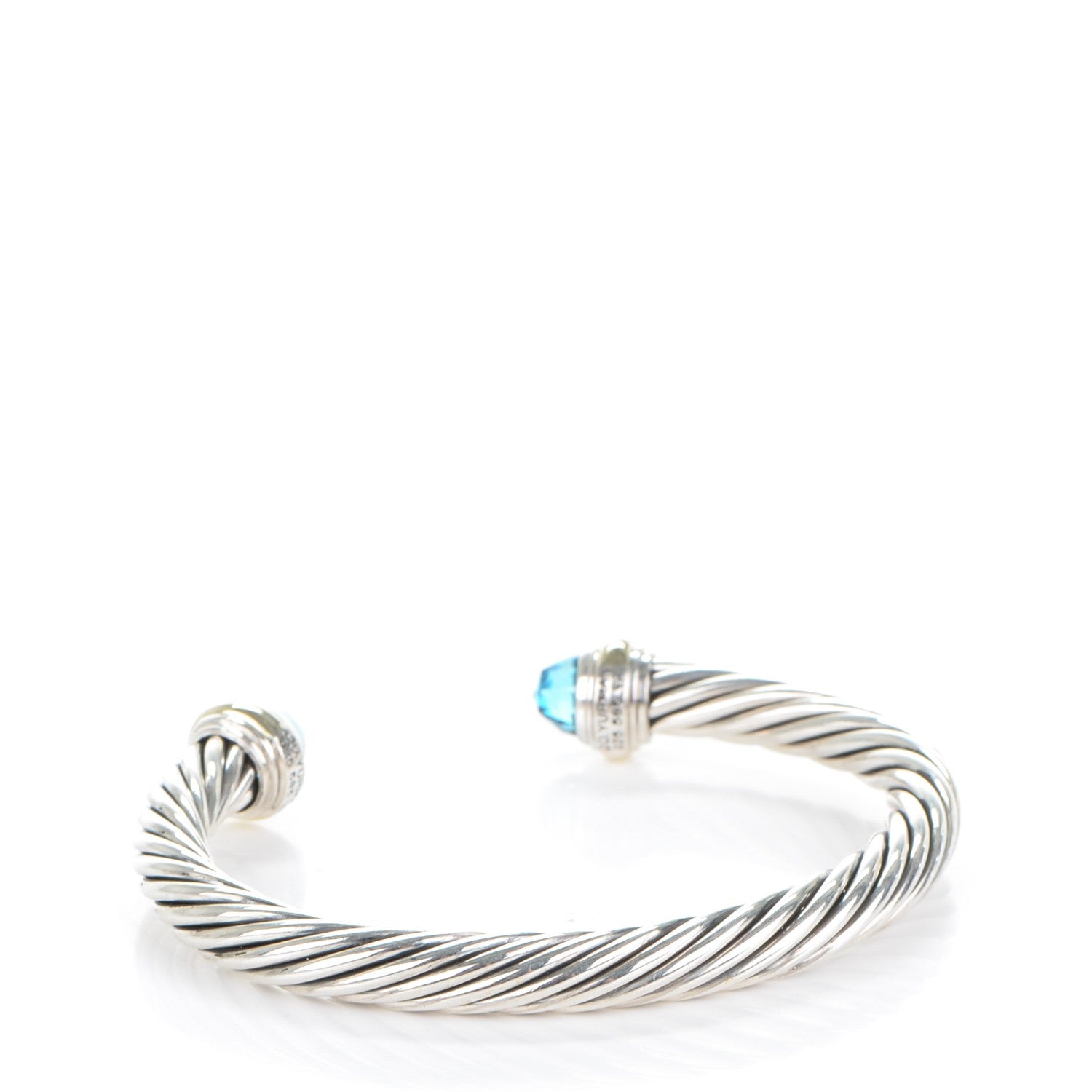 David Yurman Sterling Silver 14K Yellow Gold Blue Topaz 7mm Cable Classics Bracelet 3 of 5