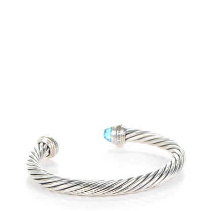 David Yurman Sterling Silver 14K Yellow Gold Blue Topaz 7mm Cable Classics Bracelet 3 of 5