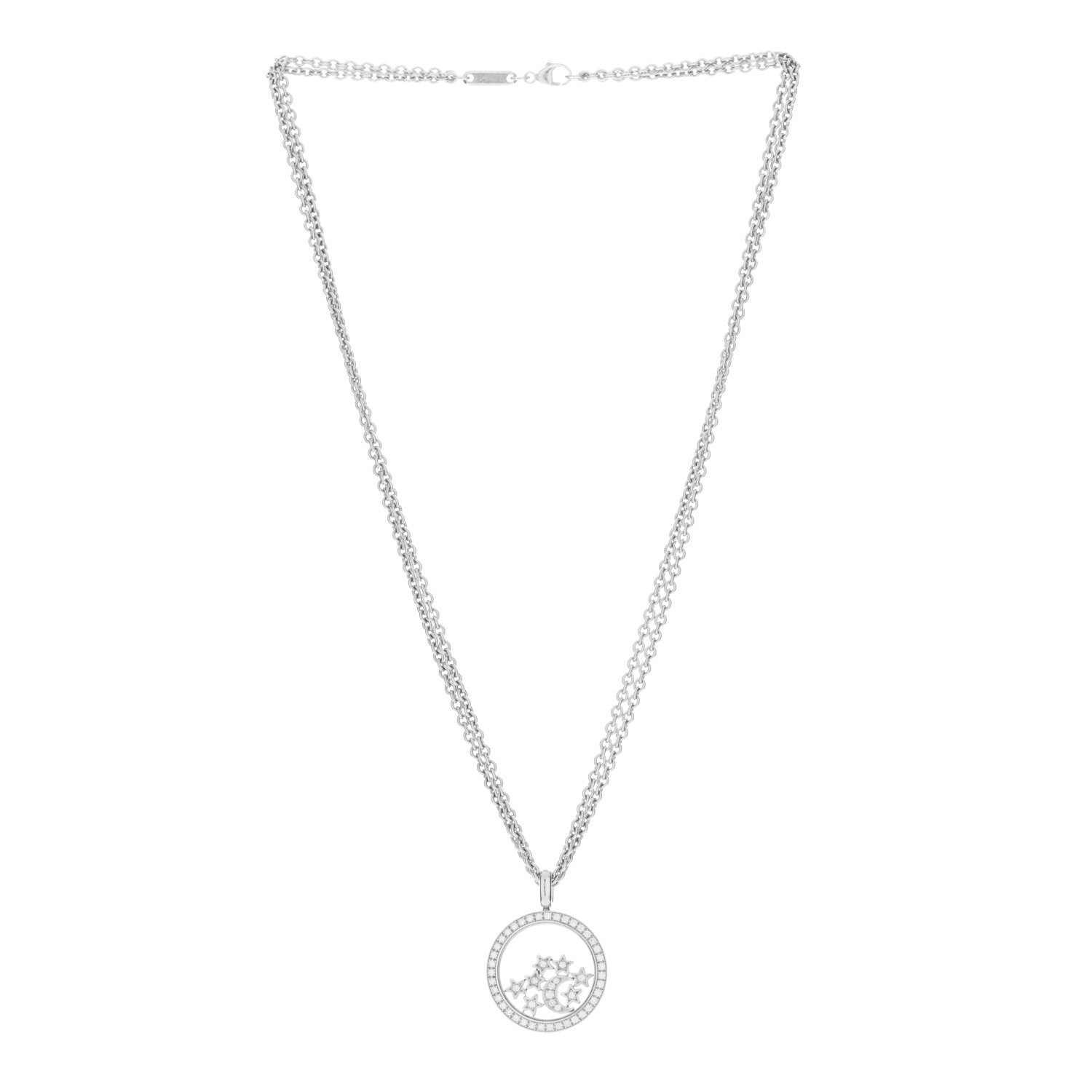 Chopard 18K White Gold Diamond Happy Diamond Moon Stars Double Chain Pendant Necklace 2 of 5