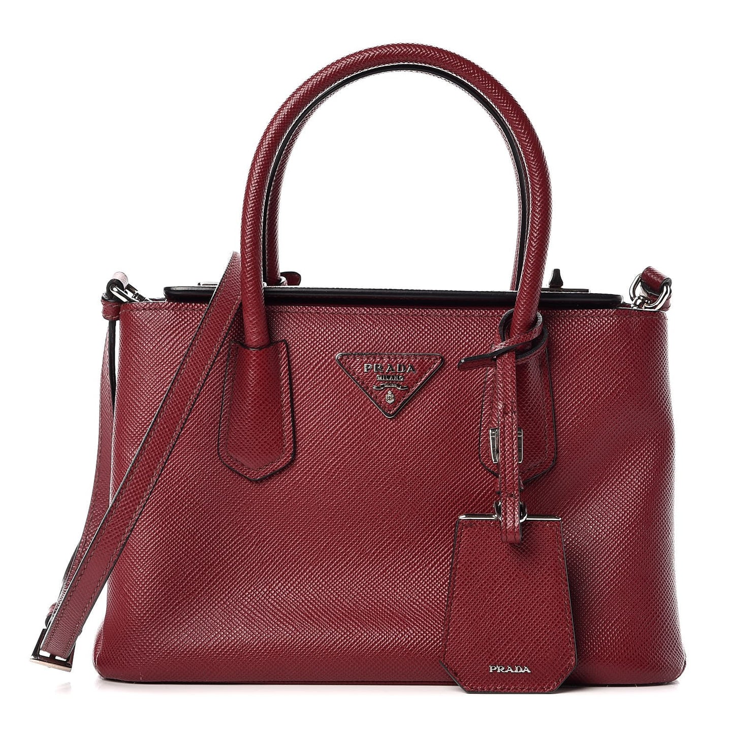 Saffiano Cuir Small Twin Tote Cherry