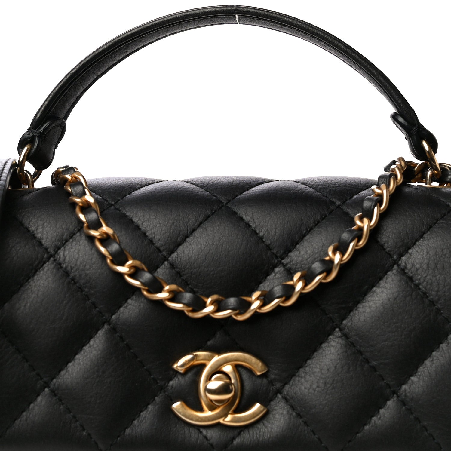 Chanel Calfskin Quilted Top Handle Flap Black 9 of 20