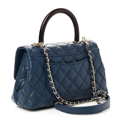 Chanel Caviar Quilted Lizard Embossed Mini Coco Handle Flap Dark Blue 3 of 10
