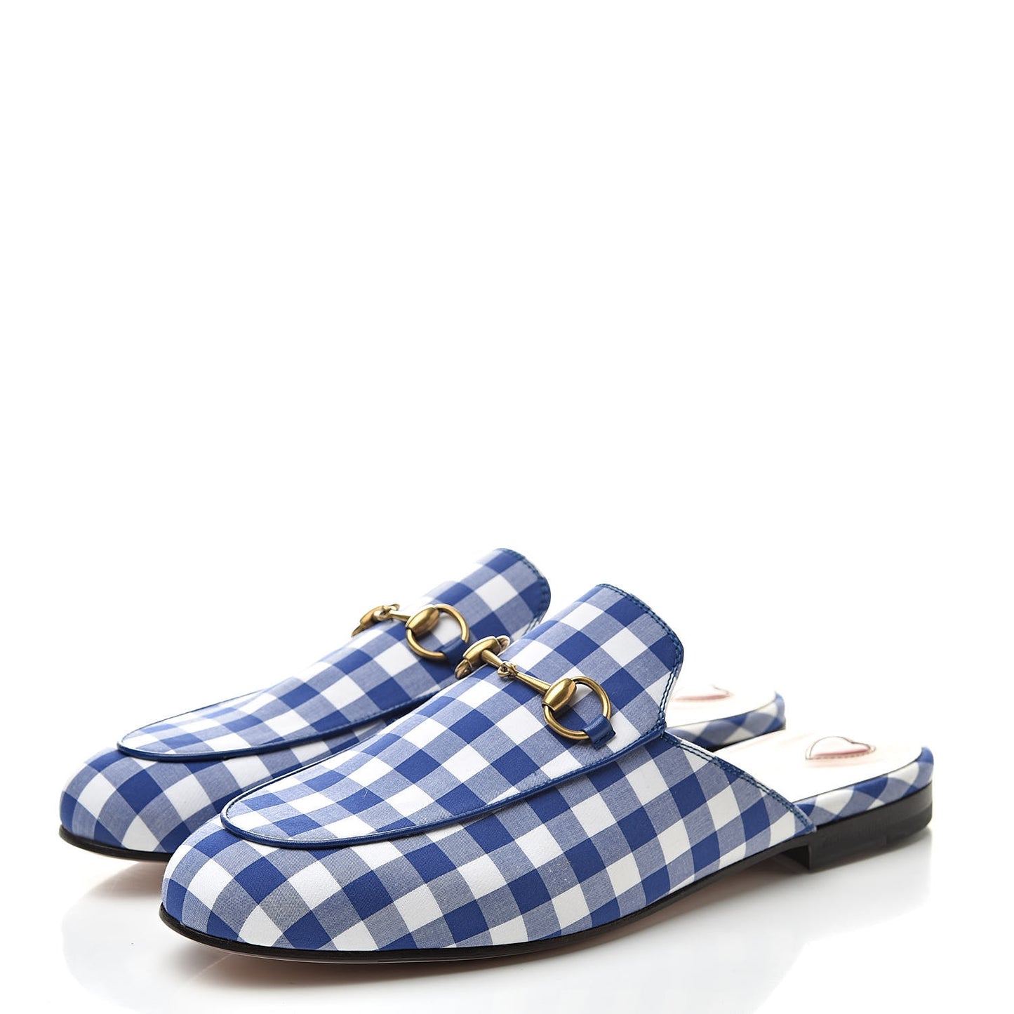 Cotton Gingham Womens Princetown Slippers 37.5 White Blue