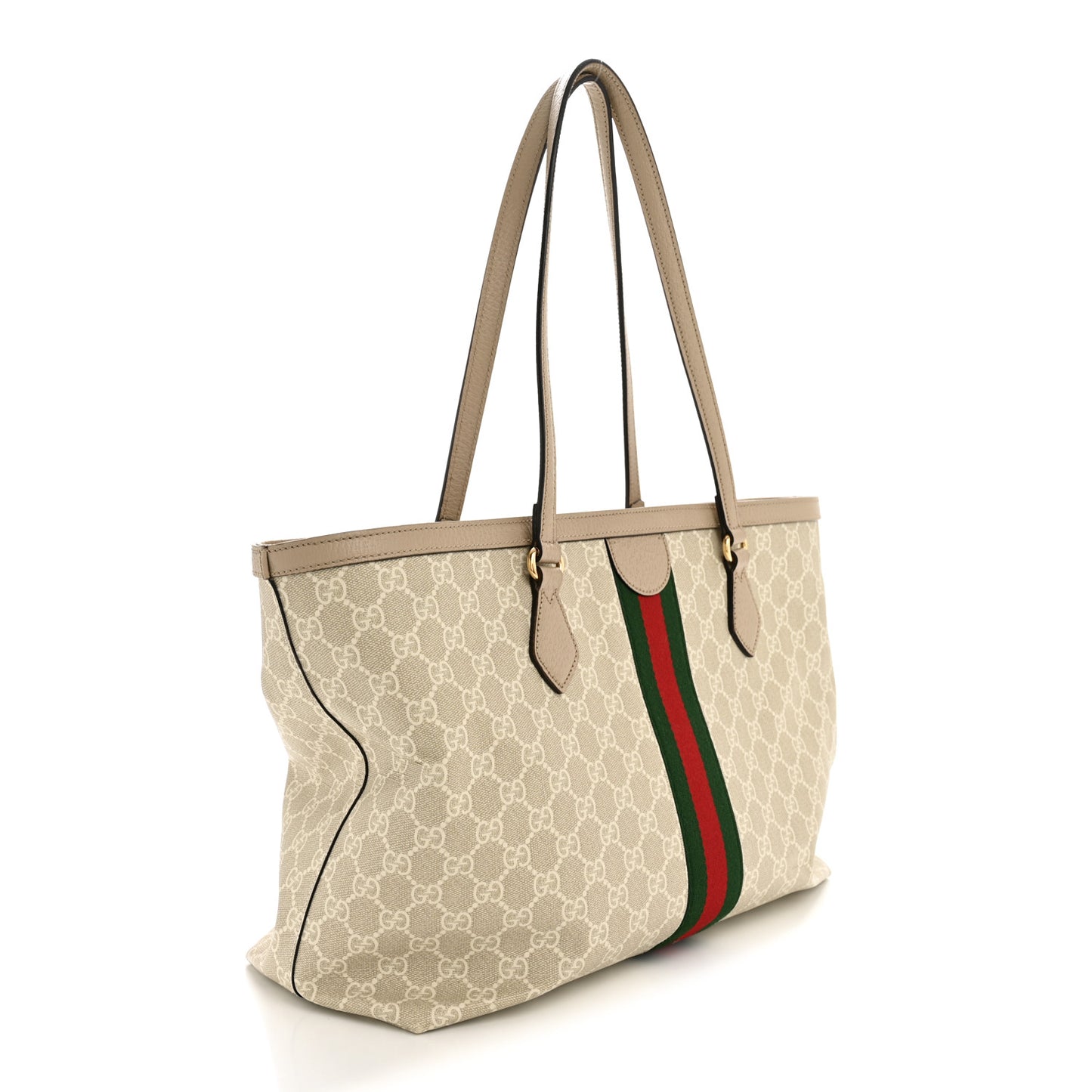 GG Supreme Monogram Textured Dollar Calfskin Web Large Ophidia Shopping Tote Beige Mystic White Oatmeal