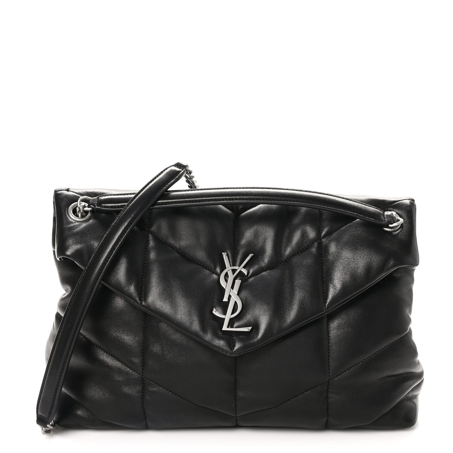 Lambskin Quilted Medium Loulou Puffer Monogram Chain Satchel Black