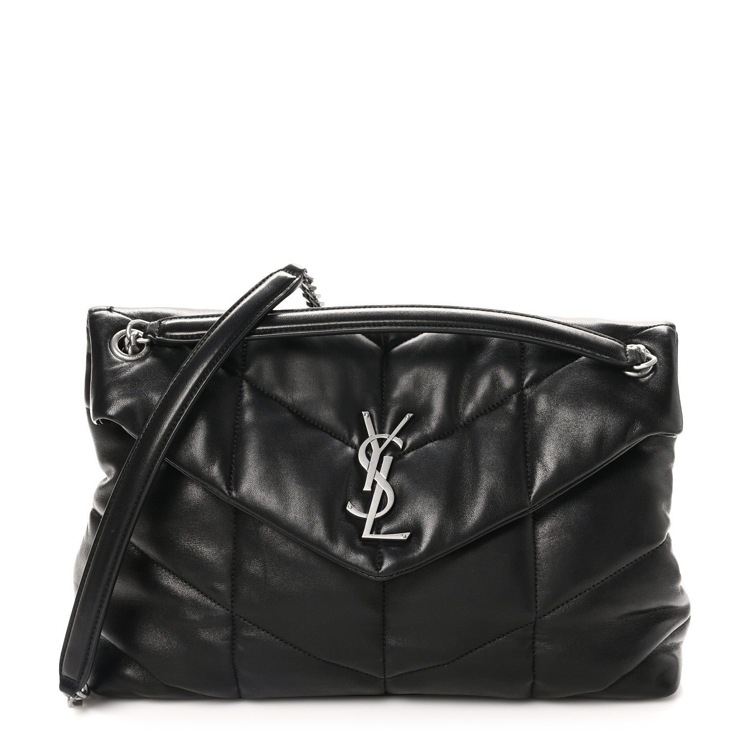 Saint Laurent Lambskin Quilted Medium Loulou Puffer Monogram Chain Satchel Black 1 of 11