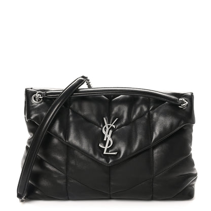 Saint Laurent Lambskin Quilted Medium Loulou Puffer Monogram Chain Satchel Black 1 of 11