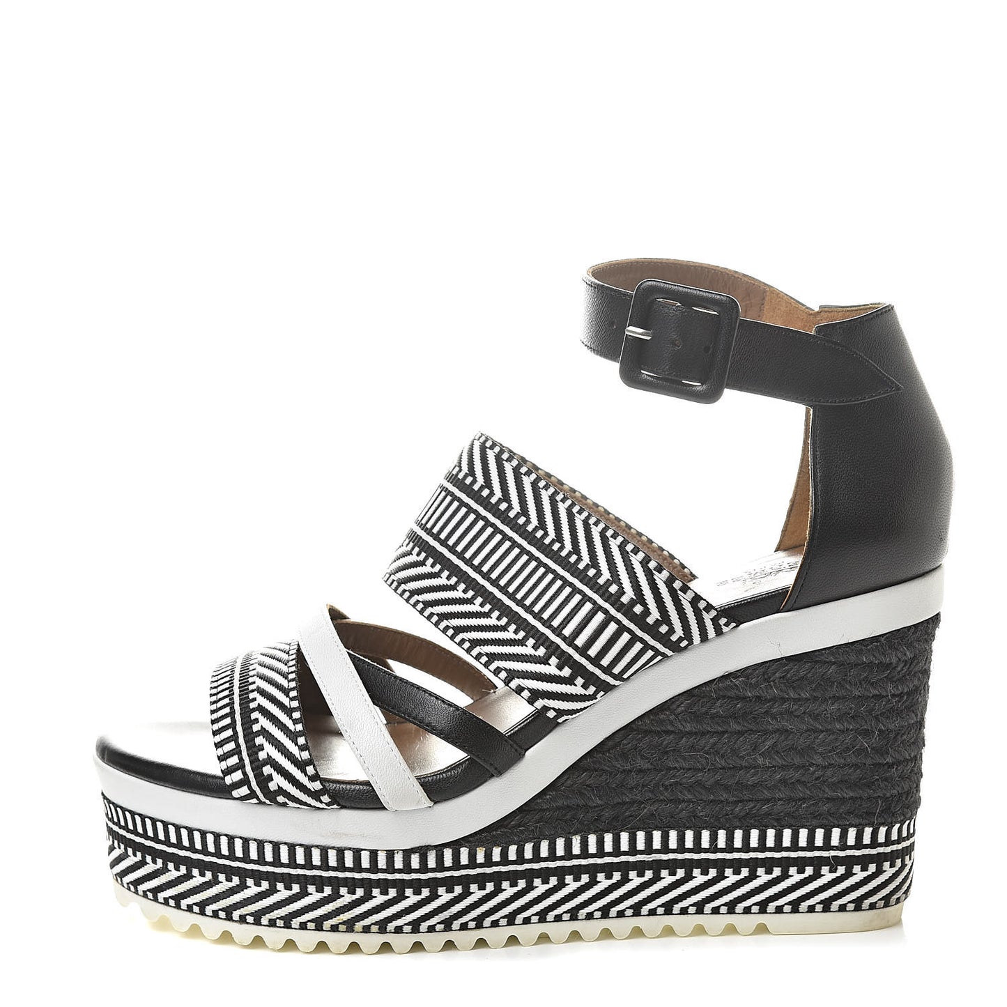 Toile Swift Roma Espadrille Wedge Sandals 37.5 Black White