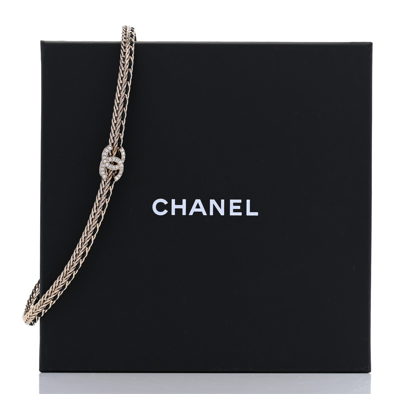Chanel Metal Lambskin Crystal Chain CC Necklace Black Gold 6 of 6