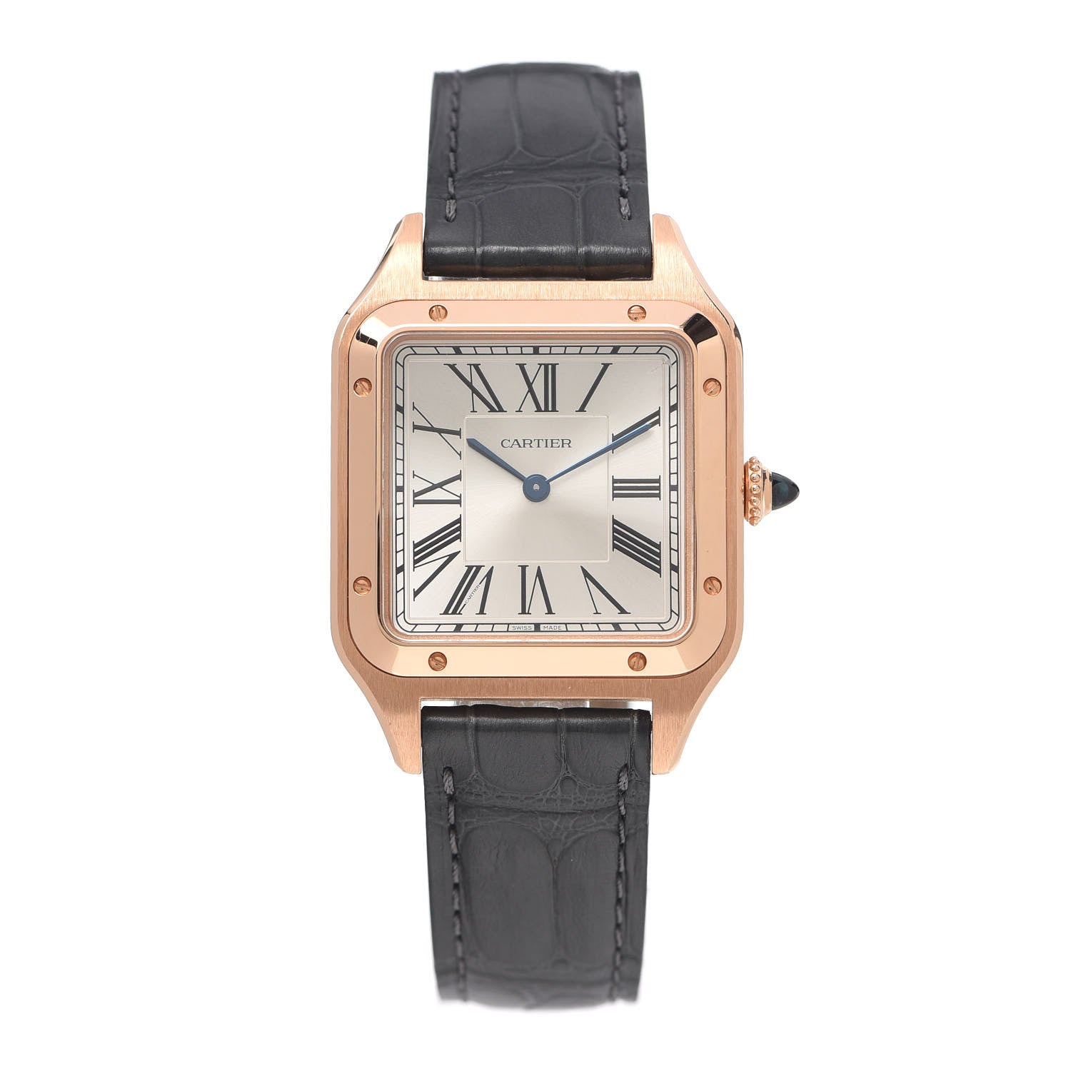 Cartier 18K Pink Gold Alligator 31.5mm Santos Dumont Quartz Watch Grey 1 of 7