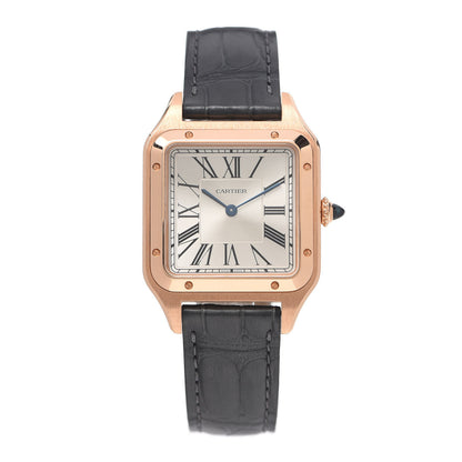 Cartier 18K Pink Gold Alligator 31.5mm Santos Dumont Quartz Watch Grey 1 of 7