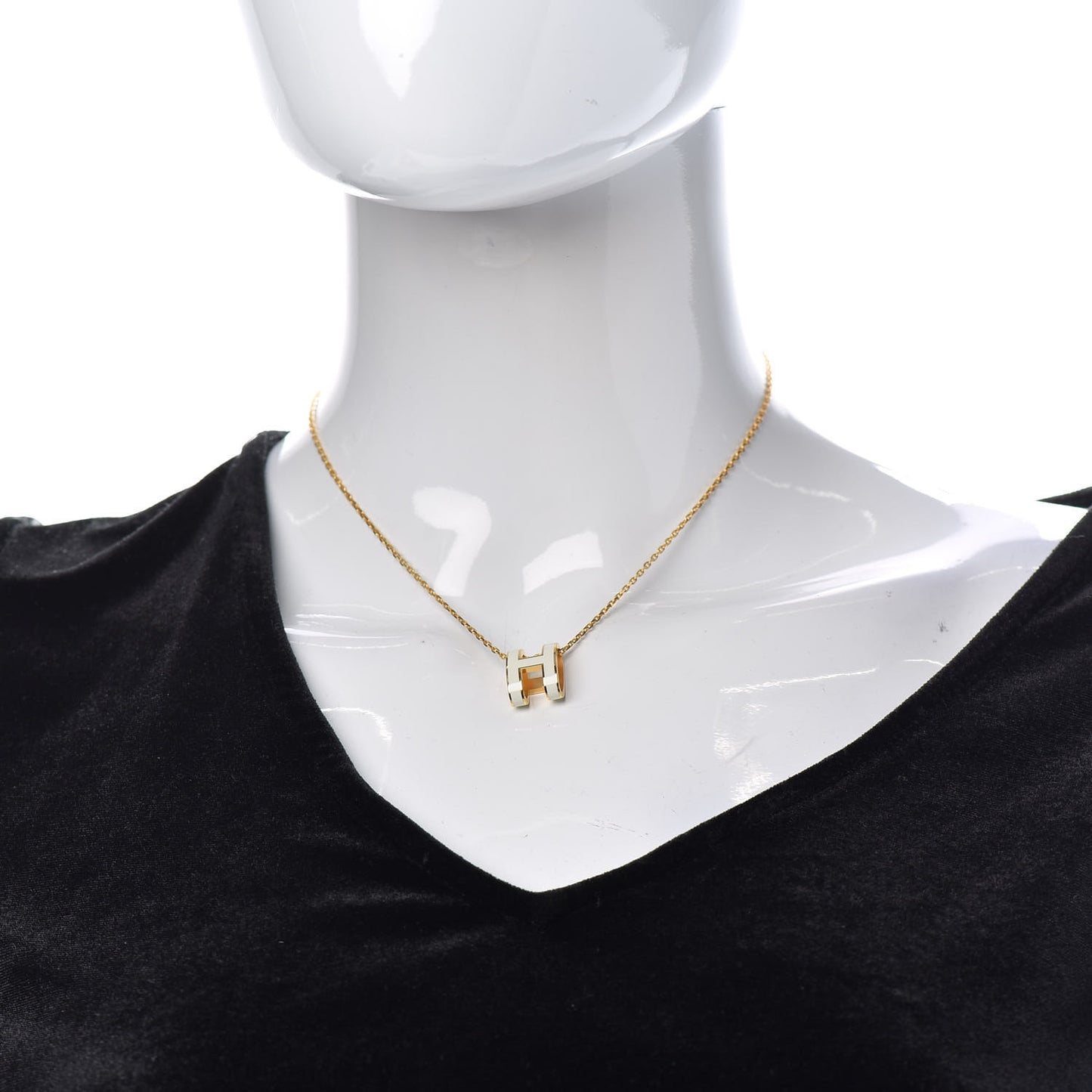 Lacquered Gold Mini Pop H Pendant Necklace White