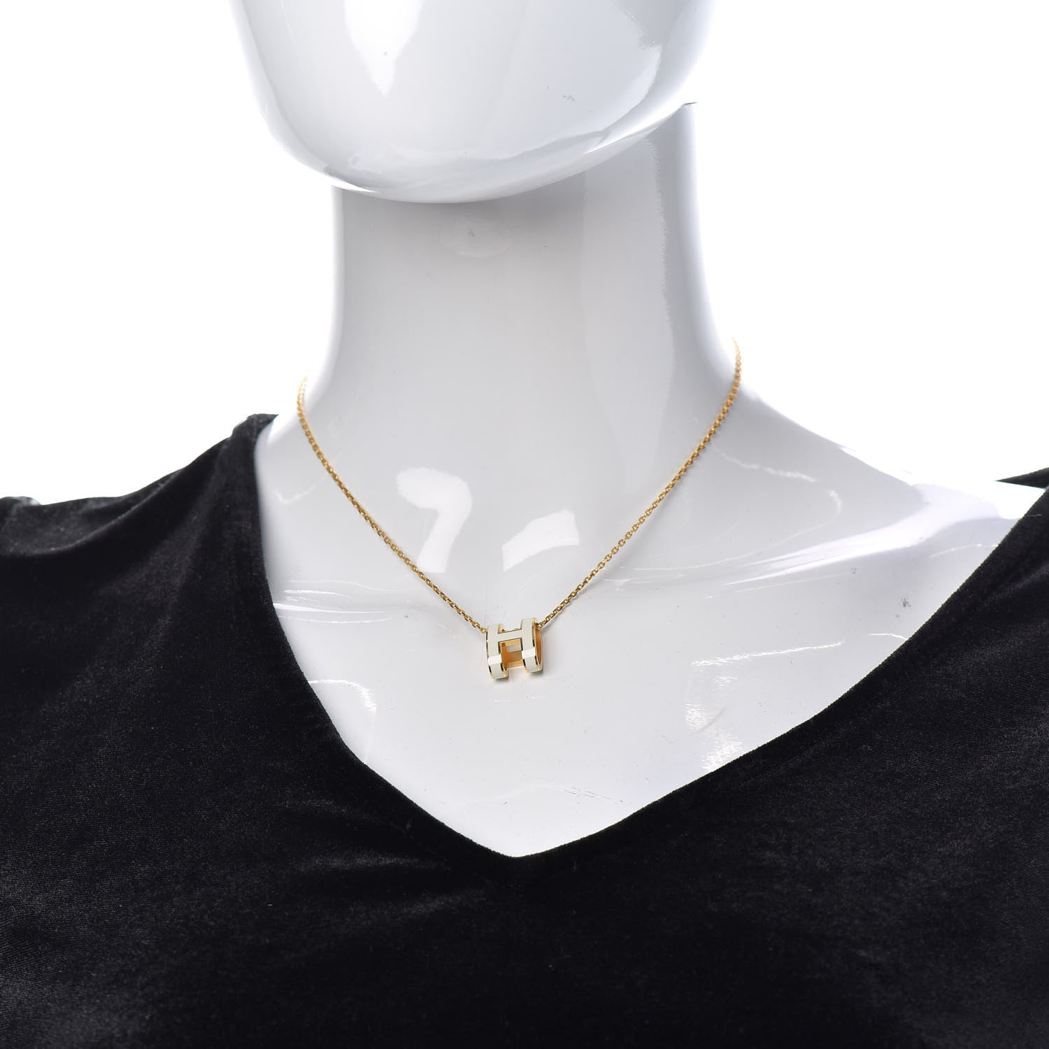 Hermes Lacquered Gold Mini Pop H Pendant Necklace White 2 of 6