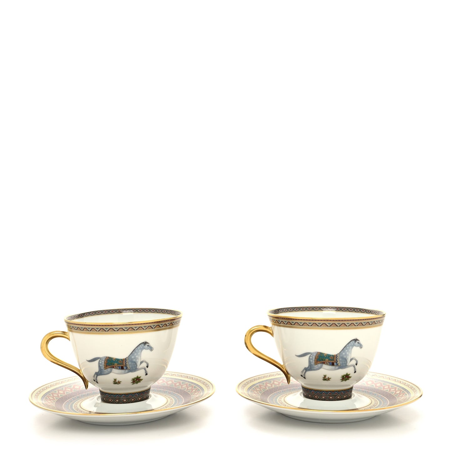 Porcelain Cheval d'Orient Tea Cup and Saucer Set of 2