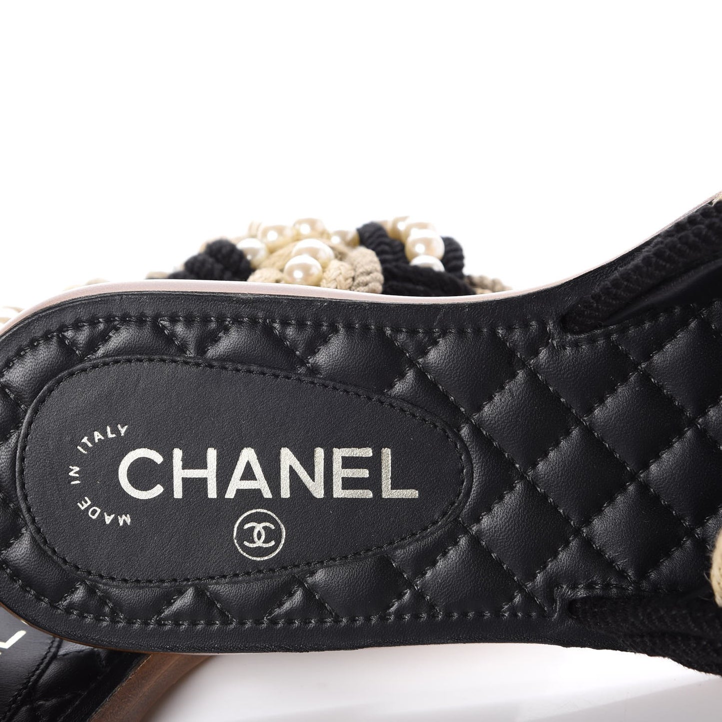 Lambskin Pearl Cord CC Mules 37 Black Beige
