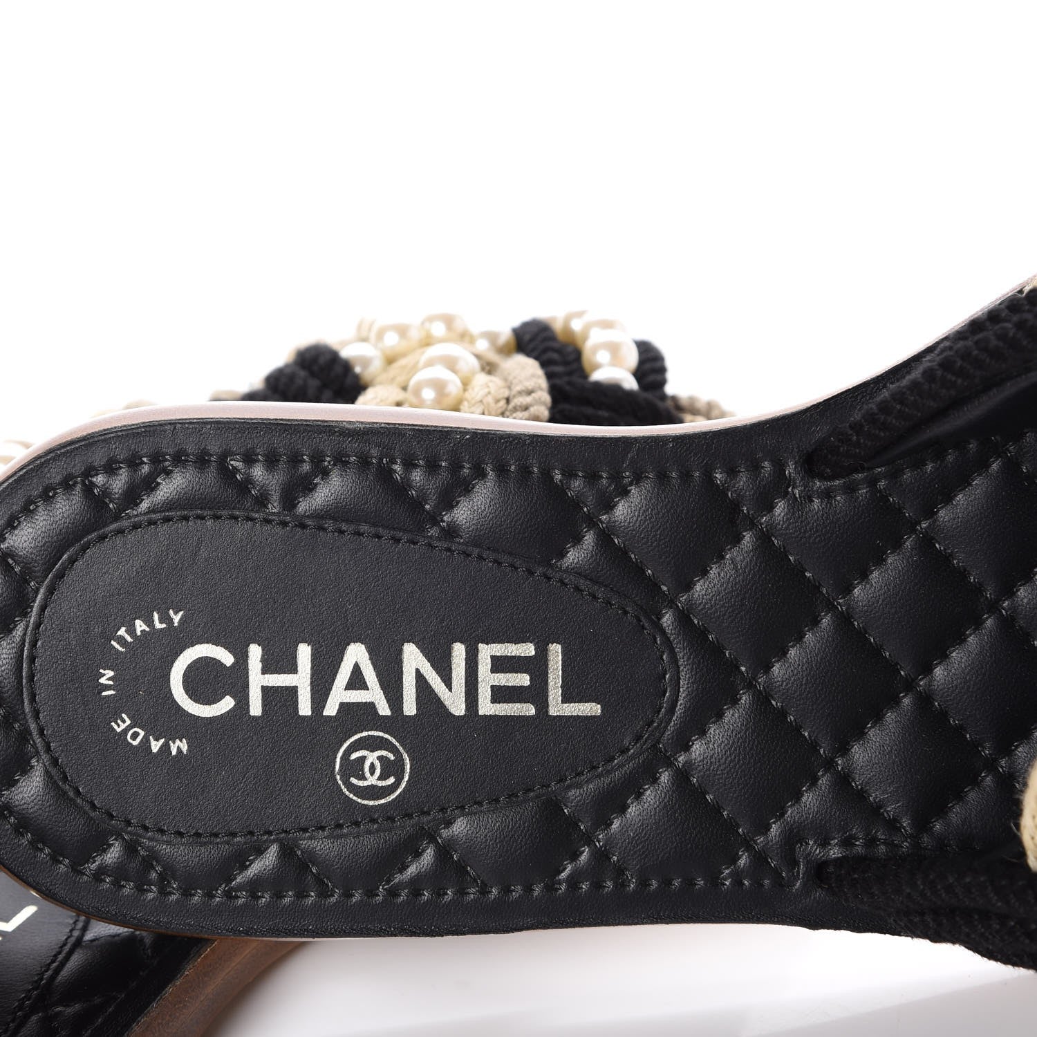 Chanel Lambskin Pearl Cord CC Mules 37 Black Beige 5 of 8