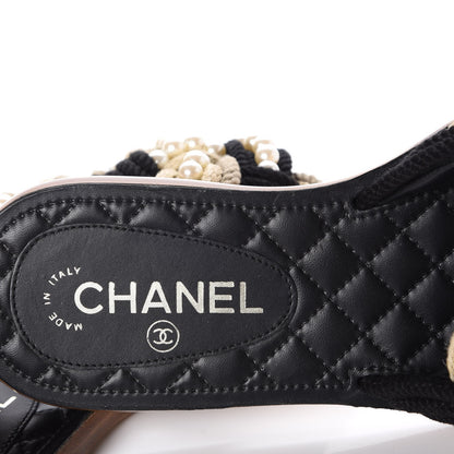 Chanel Lambskin Pearl Cord CC Mules 37 Black Beige 5 of 8