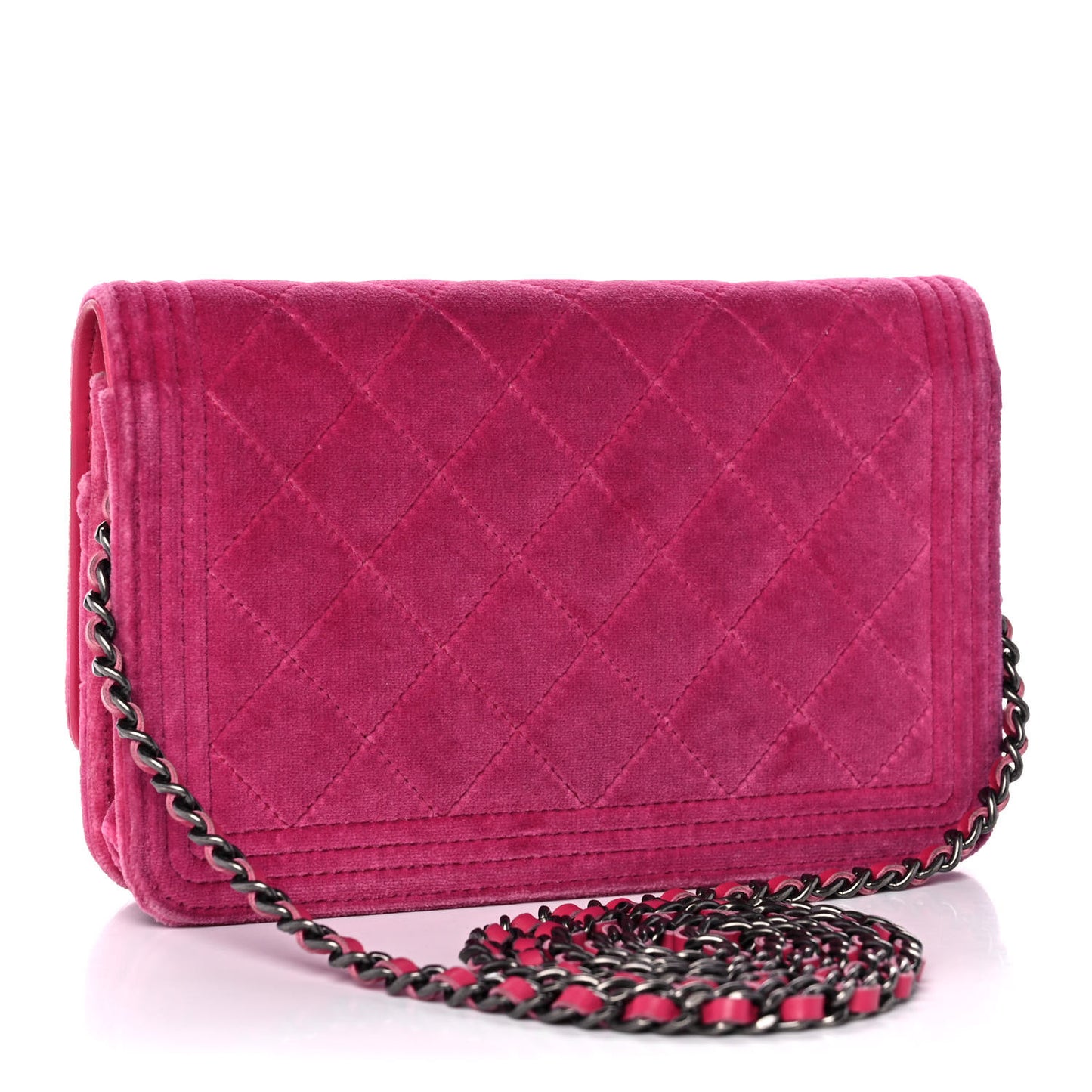 Velvet Quilted Boy Wallet On Chain WOC Fuchsia