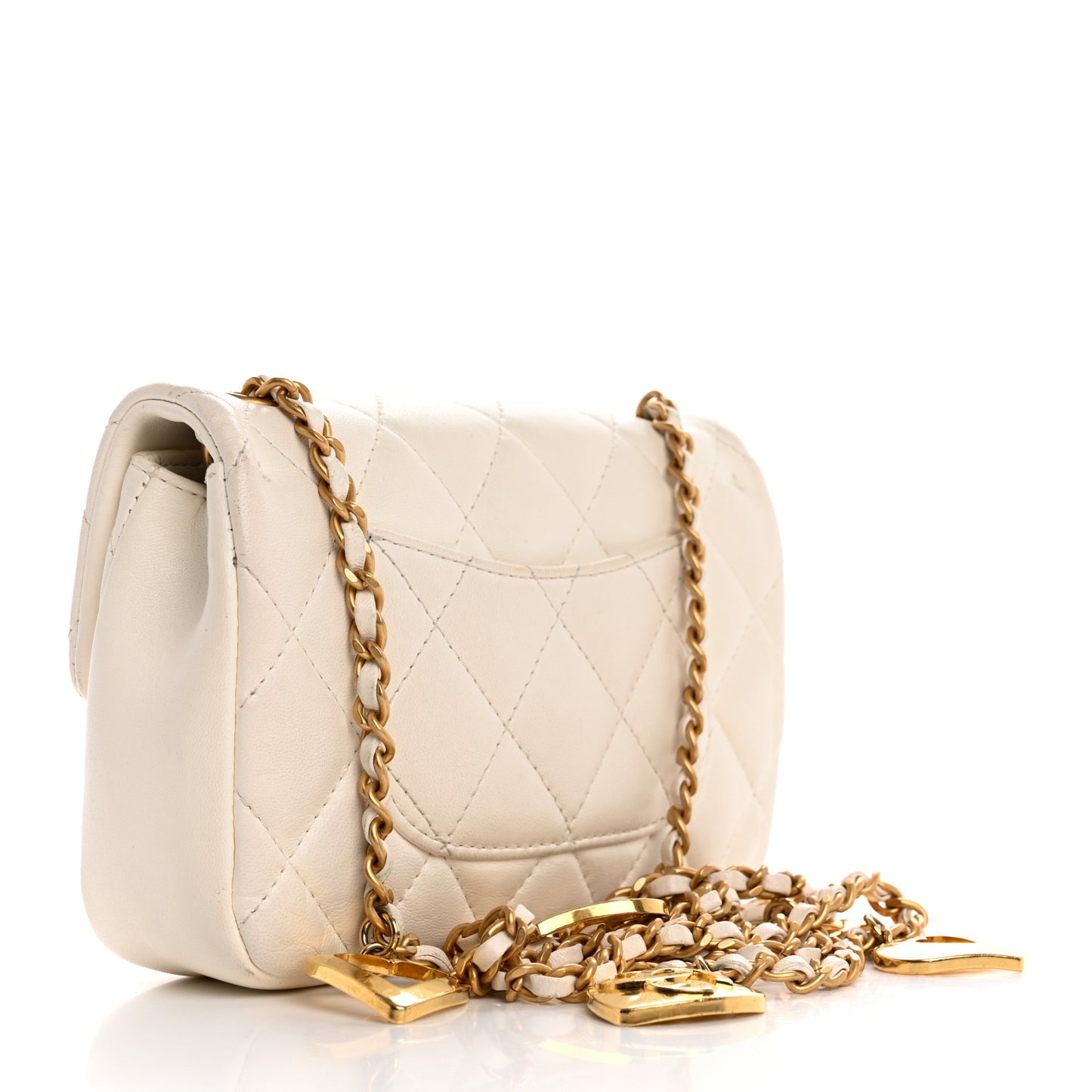 Lambskin Quilted Mini Heart Charms Flap White